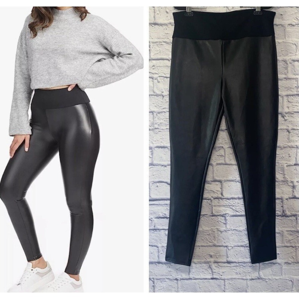 Assets By Spanx All Over Faux Leather Leggings Black High Waist Womens Large